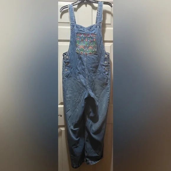 We The Free Blue Denim Overalls with Floral Pocket - Picture 5 of 11